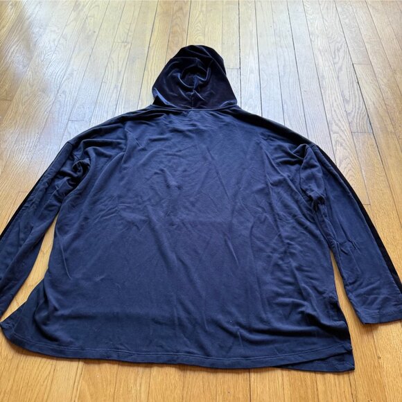 Eileen Fisher Size M Navy Blue Oversized Velvet Trim Hoodie Sweatshirt Pullover - Picture 14 of 16